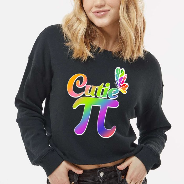Cute Pi Day 314 Rainbow Butterfly Cutie Pi Cropped Pullover Crew