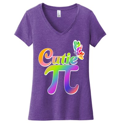 Cute Pi Day 314 Rainbow Butterfly Cutie Pi Women's V-Neck T-Shirt