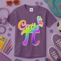 Cute Pi Day 314 Rainbow Butterfly Cutie Pi Kids T-Shirt