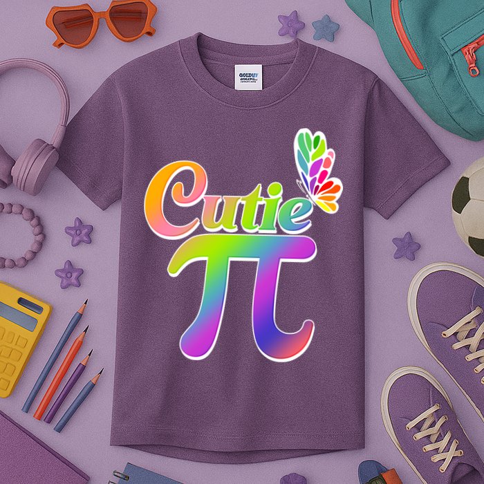 Cute Pi Day 314 Rainbow Butterfly Cutie Pi Kids T-Shirt