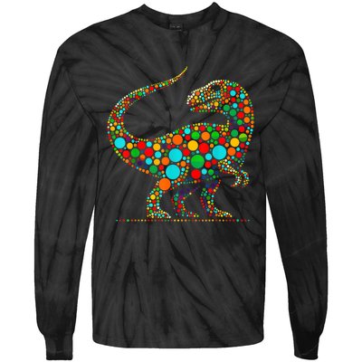 Colorful Polka Dot Dinosaur Happy Dot Day Gift Tie-Dye Long Sleeve Shirt