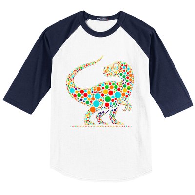 Colorful Polka Dot Dinosaur Happy Dot Day Gift Baseball Sleeve Shirt