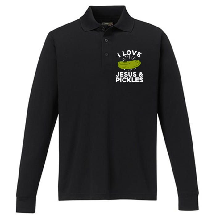 Cute Pickle Design For Women Jesus Pickle Lovers Performance Long Sleeve Polo