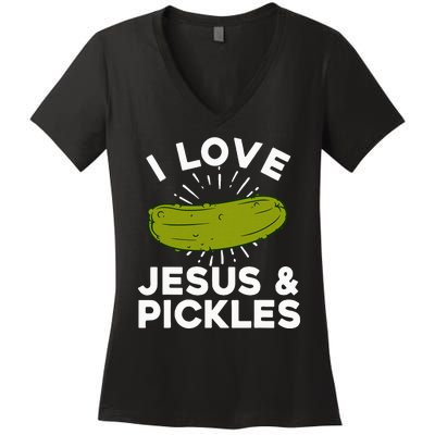 Cute Pickle Design For Women Jesus Pickle Lovers Women's V-Neck T-Shirt