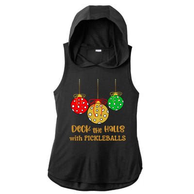 Christmas Pickleball Deck The Halls With Pickleballs Ladies PosiCharge Tri-Blend Wicking Draft Hoodie Tank