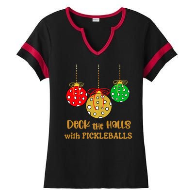 Christmas Pickleball Deck The Halls With Pickleballs Ladies Halftime Notch Neck Tee