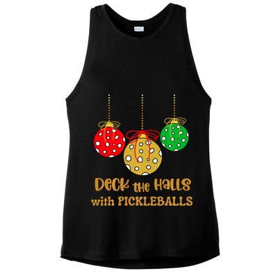 Christmas Pickleball Deck The Halls With Pickleballs Ladies PosiCharge Tri-Blend Wicking Tank