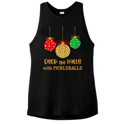 Christmas Pickleball Deck The Halls With Pickleballs Ladies PosiCharge Tri-Blend Wicking Tank