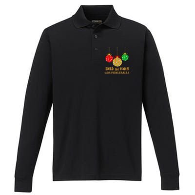 Christmas Pickleball Deck The Halls With Pickleballs Performance Long Sleeve Polo