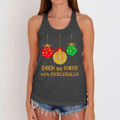 Christmas Pickleball Deck The Halls With Pickleballs Women's Knotted Racerback Tank