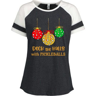 Christmas Pickleball Deck The Halls With Pickleballs Enza Ladies Jersey Colorblock Tee