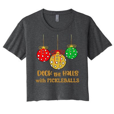 Christmas Pickleball Deck The Halls With Pickleballs Women's Crop Top Tee