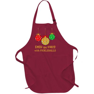 Christmas Pickleball Deck The Halls With Pickleballs Full-Length Apron With Pockets