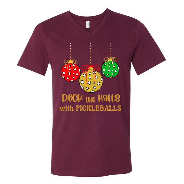 Christmas Pickleball Deck The Halls With Pickleballs V-Neck T-Shirt