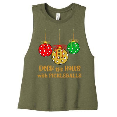 Christmas Pickleball Deck The Halls With Pickleballs Women's Racerback Cropped Tank