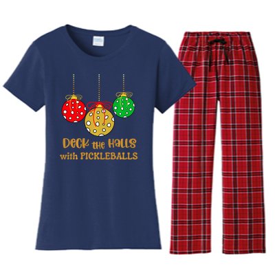 Christmas Pickleball Deck The Halls With Pickleballs Women's Flannel Pajama Set