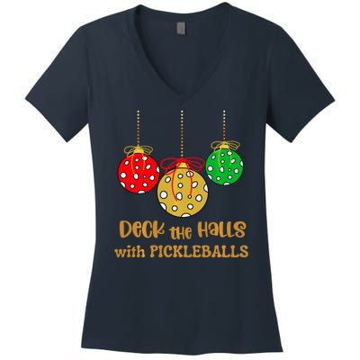 Christmas Pickleball Deck The Halls With Pickleballs Women's V-Neck T-Shirt