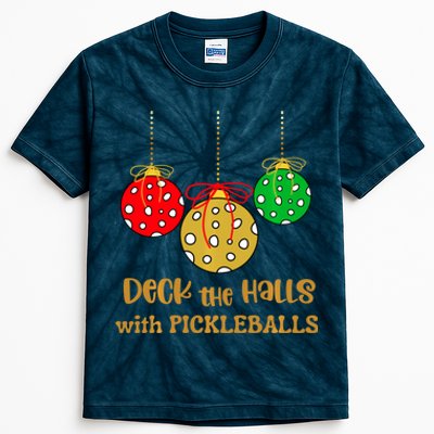 Christmas Pickleball Deck The Halls With Pickleballs Kids Tie-Dye T-Shirt