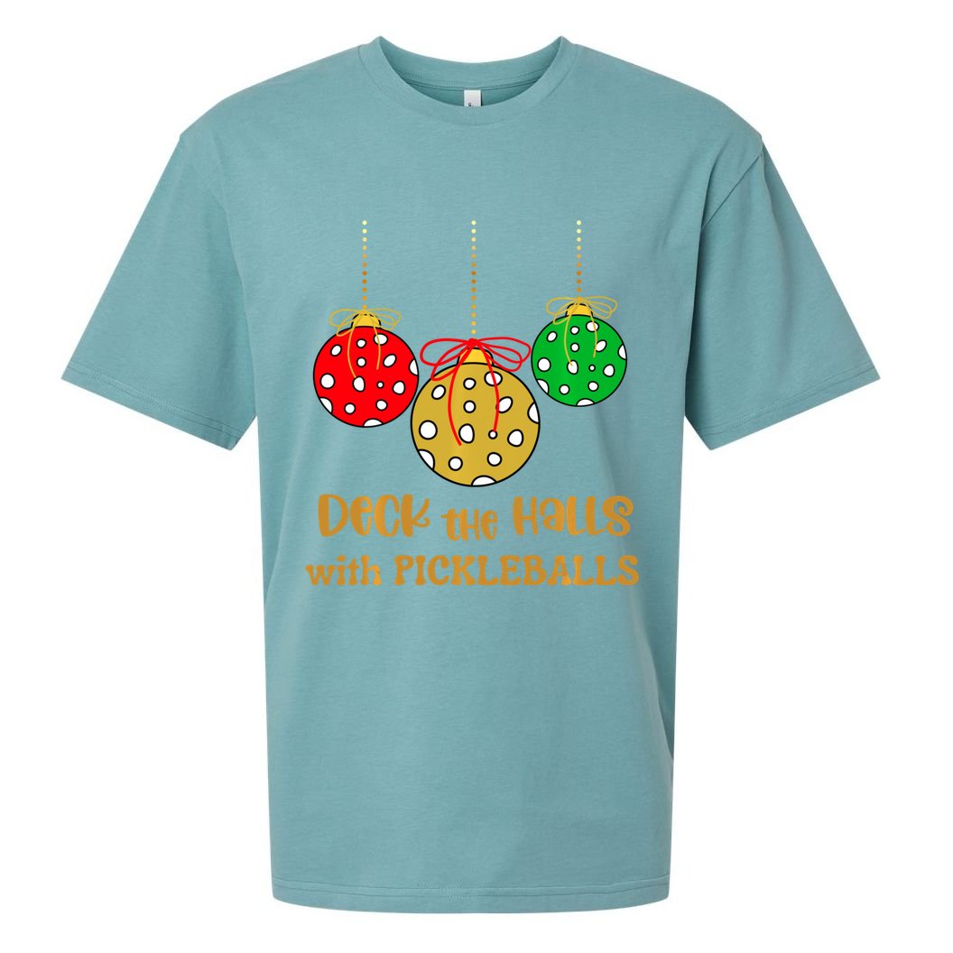 Christmas Pickleball Deck The Halls With Pickleballs Sueded Cloud Jersey T-Shirt