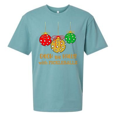 Christmas Pickleball Deck The Halls With Pickleballs Sueded Cloud Jersey T-Shirt