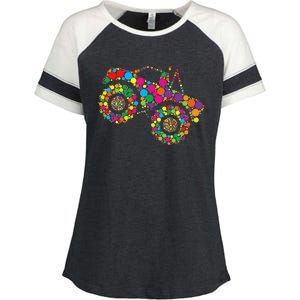 Colorful Polka Dot Monster Truck International Dot Day Enza Ladies Jersey Colorblock Tee