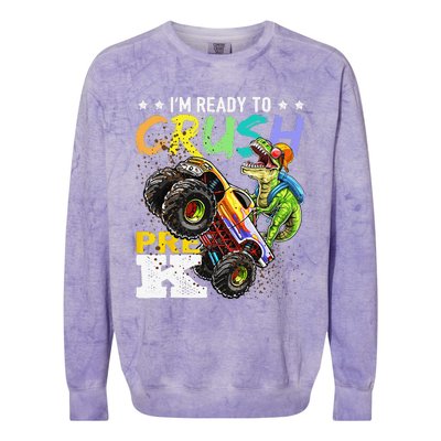 Crush PreK Dinosaur Monster Truck Back To School Gifts Colorblast Crewneck Sweatshirt