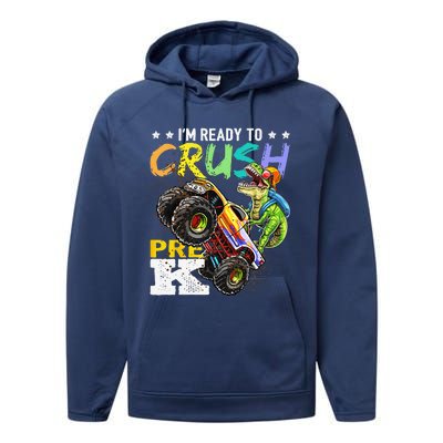 Crush PreK Dinosaur Monster Truck Back To School Gifts Performance Fleece Hoodie