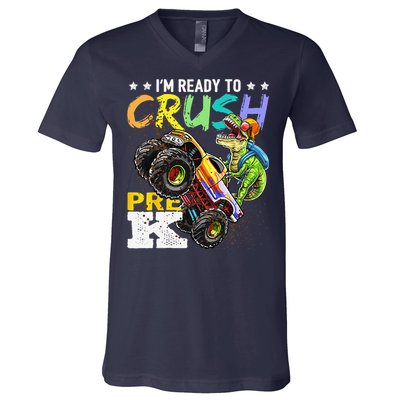 Crush PreK Dinosaur Monster Truck Back To School Gifts V-Neck T-Shirt