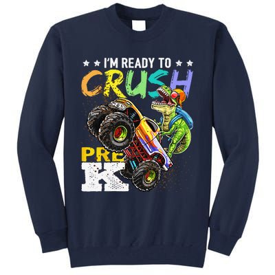 Crush PreK Dinosaur Monster Truck Back To School Gifts Tall Sweatshirt