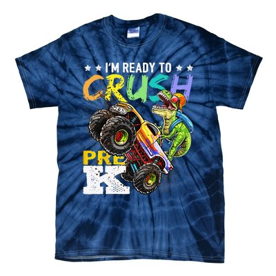 Crush PreK Dinosaur Monster Truck Back To School Gifts Tie-Dye T-Shirt