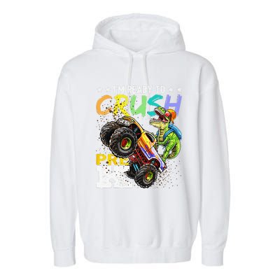 Crush PreK Dinosaur Monster Truck Back To School Gifts Garment-Dyed Fleece Hoodie