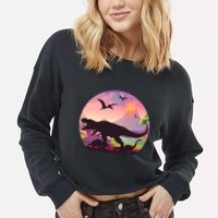 Cool Prehistoric Dinosaur Land Cropped Pullover Crew