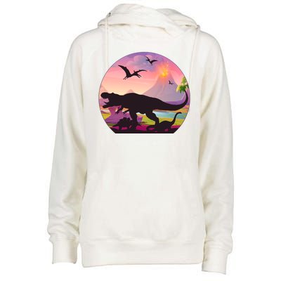 Cool Prehistoric Dinosaur Land Womens Funnel Neck Pullover Hood