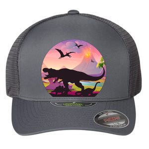 Cool Prehistoric Dinosaur Land Flexfit Unipanel Trucker Cap