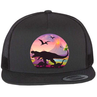 Cool Prehistoric Dinosaur Land Flat Bill Trucker Hat