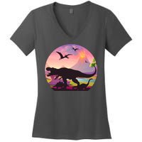 Cool Prehistoric Dinosaur Land Women's V-Neck T-Shirt