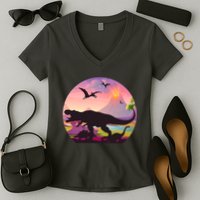 Cool Prehistoric Dinosaur Land Women's V-Neck T-Shirt
