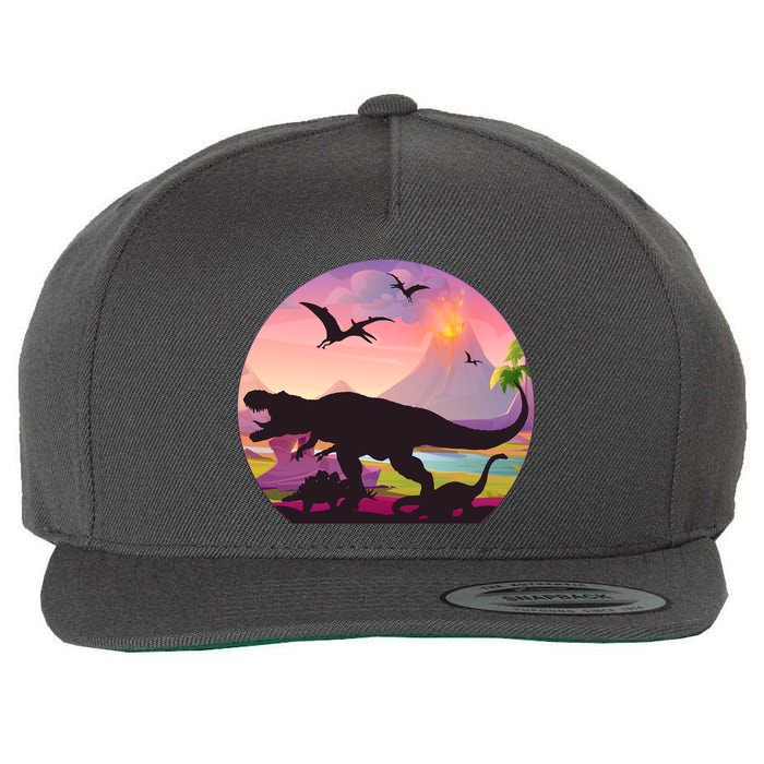 Cool Prehistoric Dinosaur Land Wool Snapback Cap
