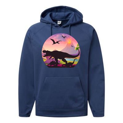 Cool Prehistoric Dinosaur Land Performance Fleece Hoodie