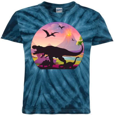 Cool Prehistoric Dinosaur Land Kids Tie-Dye T-Shirt