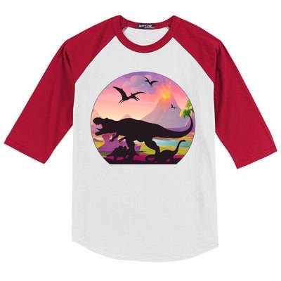 Cool Prehistoric Dinosaur Land Kids Colorblock Raglan Jersey