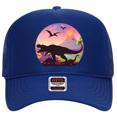 Cool Prehistoric Dinosaur Land High Crown Mesh Back Trucker Hat