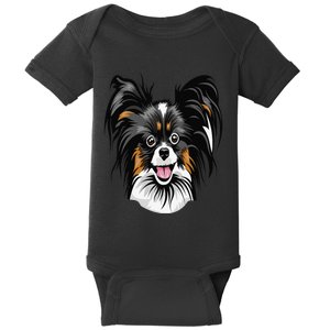 Cool Papillion Dog Face Baby Bodysuit