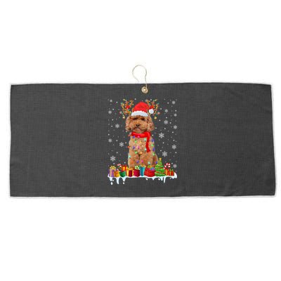 Cute Poodle Dog Christmas Lights Funny Xmas Santa Hat Great Gift Large Microfiber Waffle Golf Towel