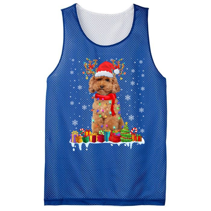 Cute Poodle Dog Christmas Lights Funny Xmas Santa Hat Great Gift Mesh Reversible Basketball Jersey Tank