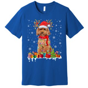 Cute Poodle Dog Christmas Lights Funny Xmas Santa Hat Great Gift Premium T-Shirt