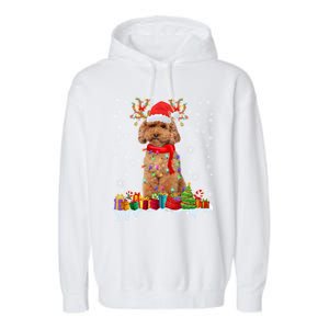 Cute Poodle Dog Christmas Lights Funny Xmas Santa Hat Great Gift Garment-Dyed Fleece Hoodie