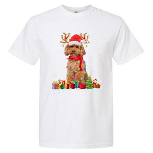 Cute Poodle Dog Christmas Lights Funny Xmas Santa Hat Great Gift Garment-Dyed Heavyweight T-Shirt