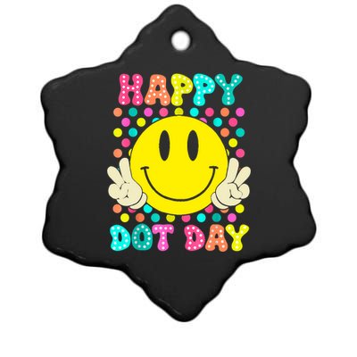 Colorful Polka Dot Smile Face Teacher Happy Dot Day 2024gift Ceramic Star Ornament