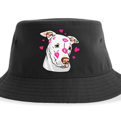 Cute Pitbull Dog Love And Hearts Funny I Love PitBull Dogs Sustainable Bucket Hat